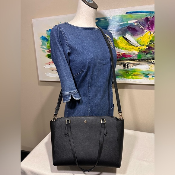 Tory Burch Black Saffiano Leather Double-Handle Tote with Gold Logo with COA!!! - Picture 8 of 9